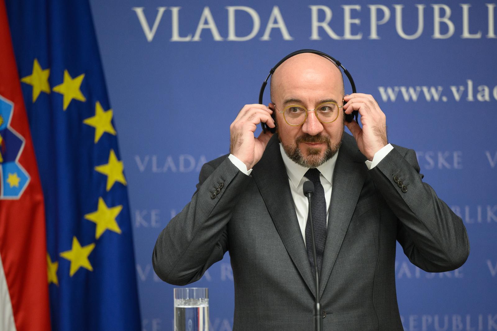 16.11.2023., Zagreb - Radni sastanak o novom Strateskom programu EU. Izjave za medije predsjednika Vlade Andreja Plenkovica i predsjednika Europskog vijeca Charlesa Michela. Andrej Plenkovic, Charles Michel.
 Photo: Davor Puklavec/PIXSELL