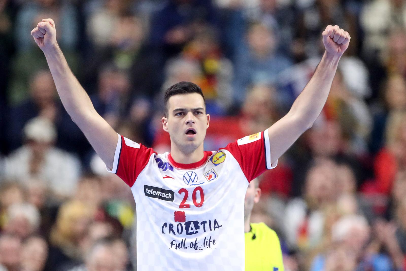 18.01.2024., Njemacka, Koeln - EHF Europsko prvenstvo u rukometu 2024. u Njemackoj. Drugi krug, Francuska - Hrvatska. Mateo Maras. Photo: Sanjin Strukic/PIXSELL