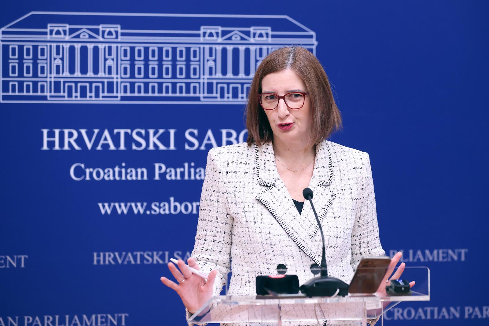 19.01.2024., Zagreb - Na konferenciji za medije odrzanoj u Saboru o aktualnim temama govorila je Marijana Puljak.
 Photo: Patrik Macek/PIXSELL