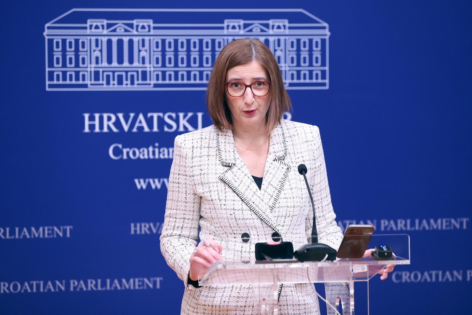 19.01.2024., Zagreb - Na konferenciji za medije odrzanoj u Saboru o aktualnim temama govorila je Marijana Puljak.
 Photo: Patrik Macek/PIXSELL