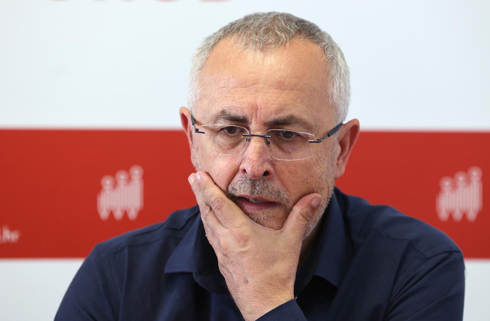 20.07.2023., Zagreb - Konferencija za medije Sindikata zaposlenika u hrvatskom skolstvu - Preporod na temu "Zakon opasnih namjera - Stetne posljedice Zakona o placama u javnim sluzbama na radno pravni status radnika u osnovnim i srednjim skolama. Predsjednik sindikata Preporod  Zeljko Stipic Photo: Marko Prpic/PIXSELL
