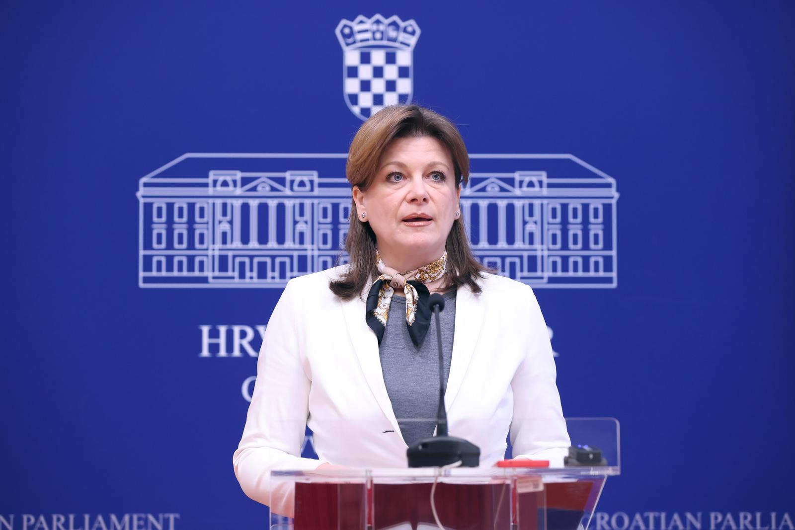 23.01.2024., Zagreb - Na konferenciji za medije odrzanoj u Saboru o temi "Slucajevi korupcije i bezakonja u zdravstvu te zahtjevi premijeru Plenkovicu“ govorila je Karolina Vidovic Kristo.
 Photo: Patrik Macek/PIXSELL