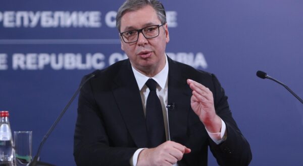 24, December, 2023, Belgrade -  The President of the Republic of Serbia, Aleksandar Vucic, addressed the public in the building of the General Secretariat of the President of the Republic. Aleksandar Vucic.    

24, decembar, 2023, Beograd - Predsednik Republike Srbije Aleksandar Vucic obratio se javnosti u zgradi Generalnog sekretarijata predsednika Republike.     Photo: M.K./ATAImages/PIXSELL