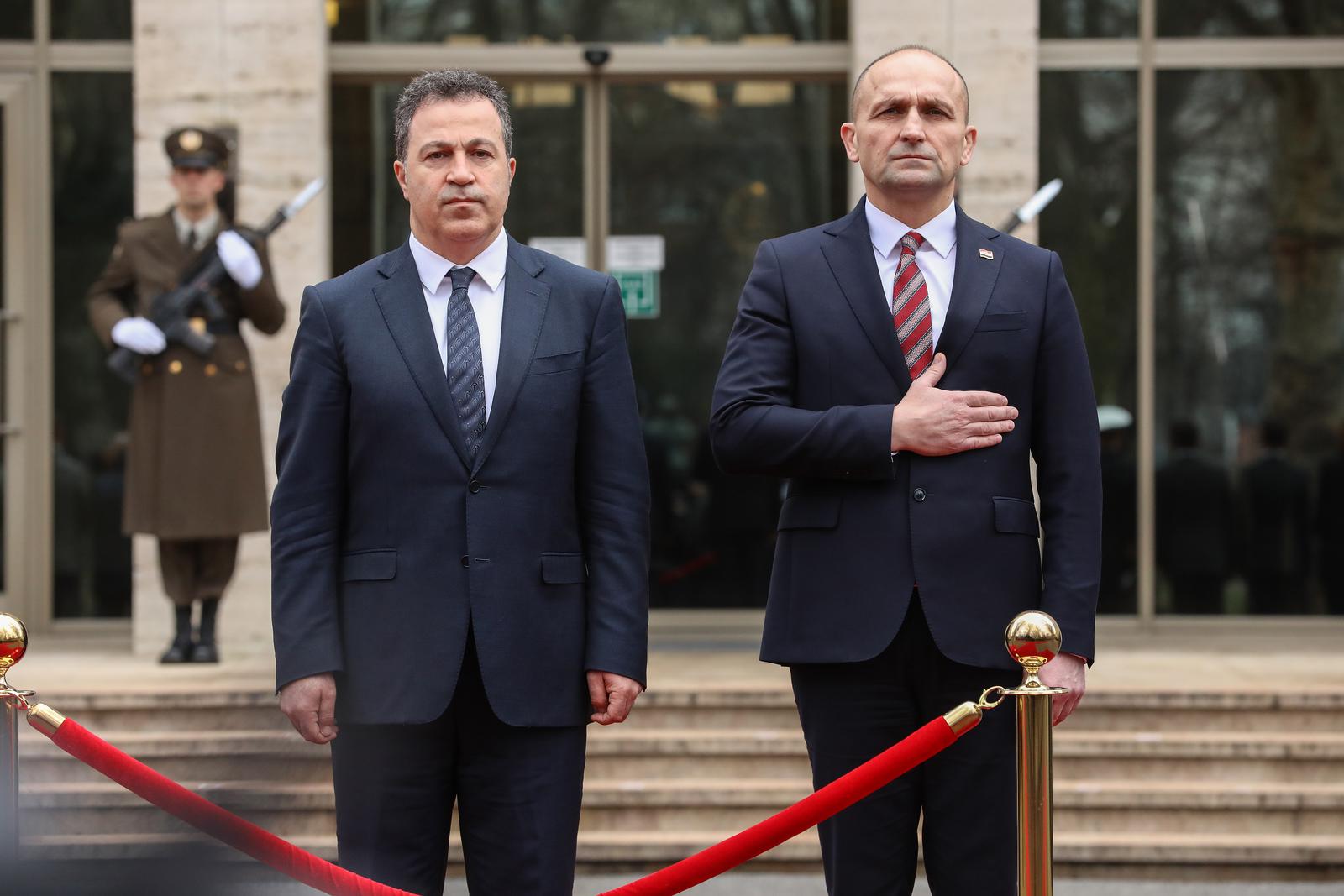 25.01.2024.,Zagreb, potpredsjednik Vlade RH i ministar obrane Ivan Anusic sastao se u Ministarstvu obrane s ministrom obrane Republike Albanije Nikom Peleshijem. Photo: Robert Anic/PIXSELL
