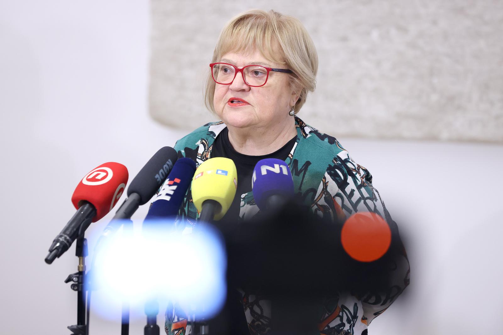 25.01.2024., Zagreb - Na konferenciji za medije  odrzanoj u Saboru o aktualnim temama govorila je Anka Mrak Taritas.
 Photo: Patrik Macek/PIXSELL