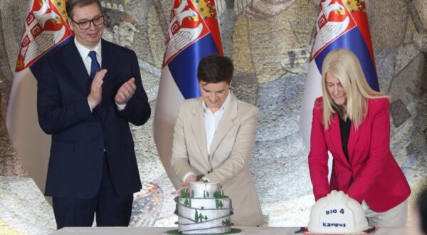 27, December, 2023, Belgrade - The ceremony on the occasion of the beginning of the construction of the BIO4 CAMPUS - the new Bioeconomic Center in Europe was held in the Palace of Serbia. Aleksandar Vucic, Ana Brnabic, Jelena Begovic.  

27, decembar, 2023, Beograd - Svecanost povodom pocetka izgradnje BIO4 KAMPUSA – novog Bioekonomskog centra u Evropi odrzana je u Palati Srbija.   Photo: M.K./ATAImages/PIXSELL