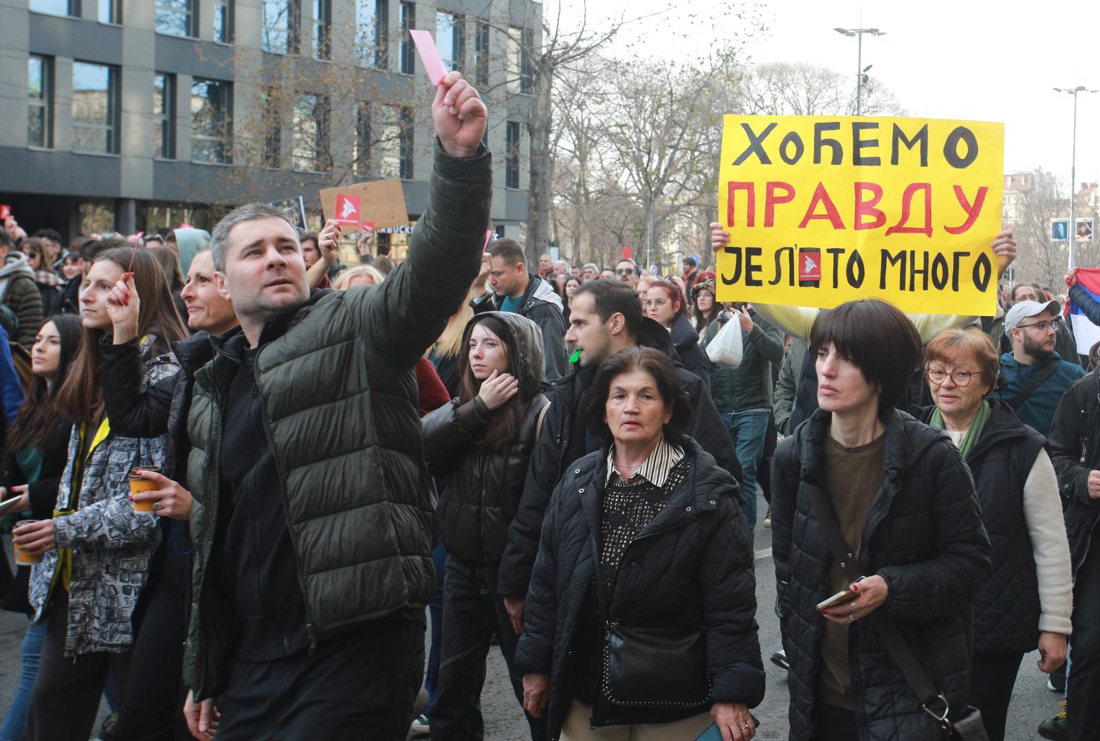 30, December, 2023, Belgrade - A protest is being held near the Terazije cesma due to alleged election theft at the invitation of the ProGlas initiative.  

30, decembar, 2023, Beograd - Kod Terazijske cesme se odrzava protest zbog navodne izborne kradje na poziv inicijative ProGlas.   Photo: Milos Tesic/ATAImages/PIXSELL