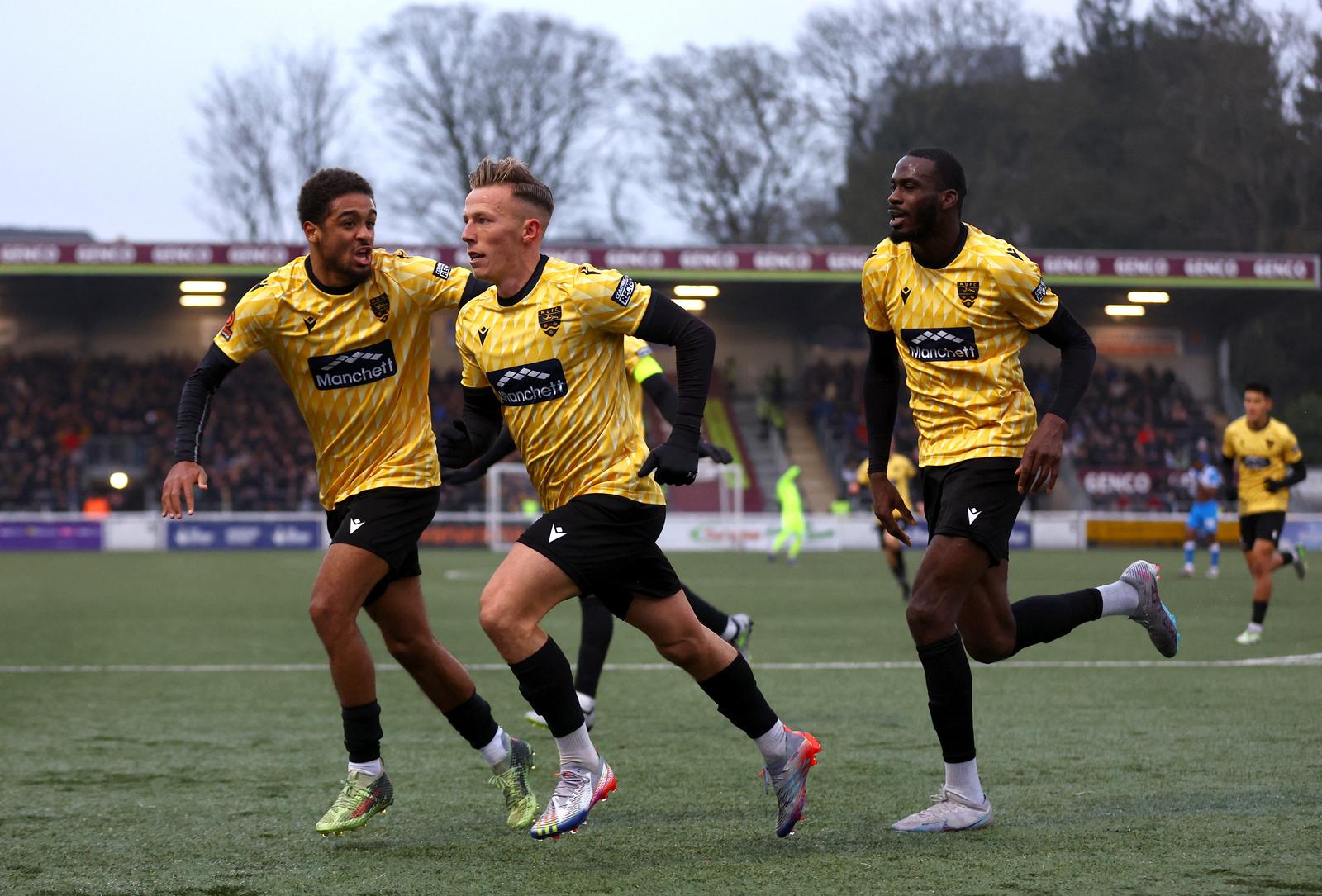 Soccer Football -  FA Cup - Second Round - Maidstone United v Barrow - Gallagher Stadium, Maidstone, Britain - December 2, 2023 Maidstone United’s Sam Corne celebrates scoring their first goal Action Images/Matthew Childs Photo: Matthew Childs/REUTERS