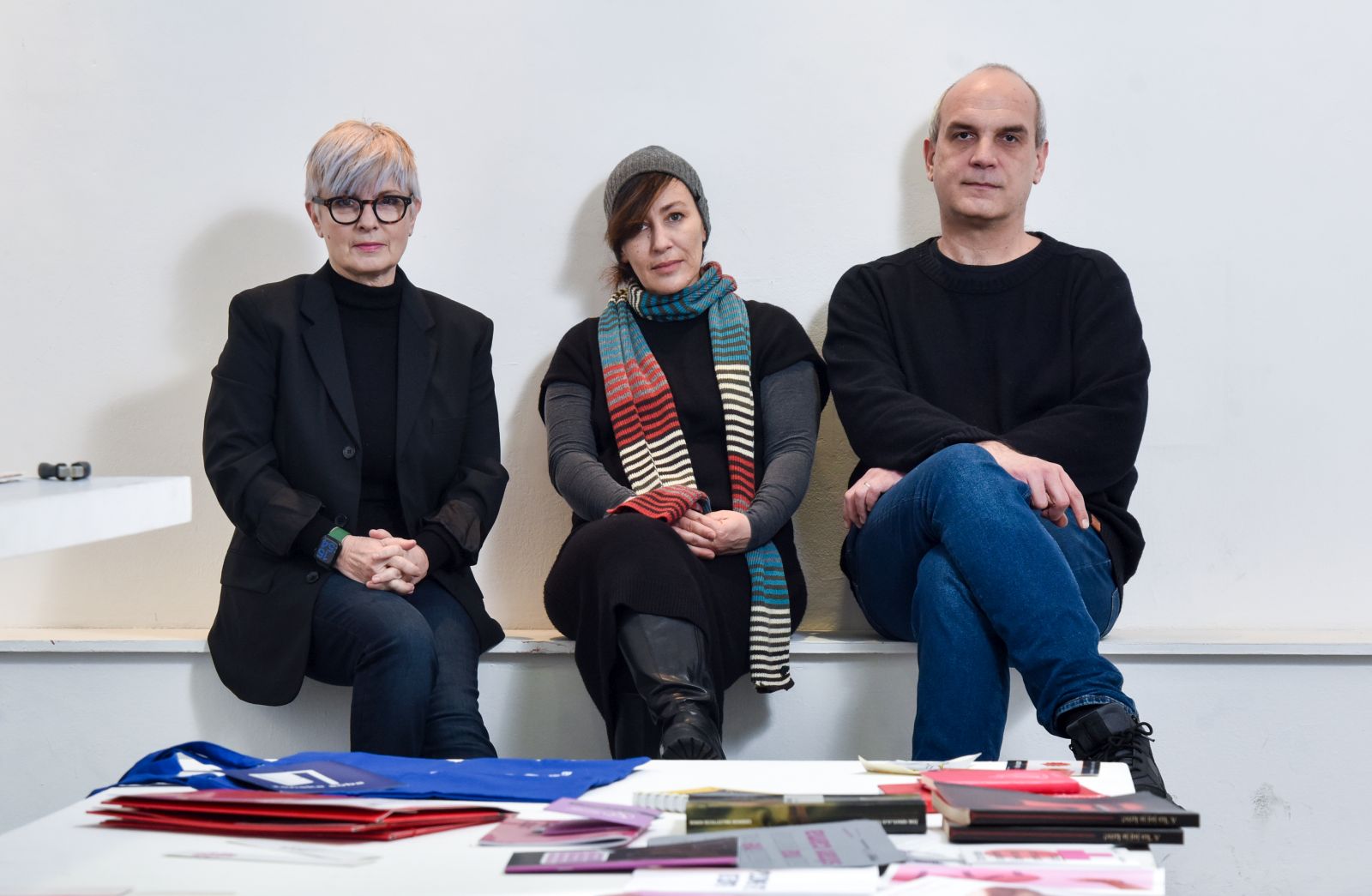 19.01.2024., Zagreb - Barbara Blasin, Marko Golub i Sanja Bachrach Kristofic, autori izlozbe Sindikat zena. 

Photo Sasa ZinajaNFoto