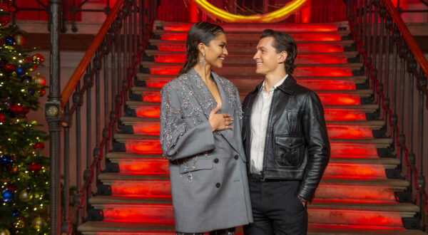Zendaya and Tom Holland pose for photographers at the photo call for the film 'Spider-Man: No Way Home' in London Sunday, Dec. 5, 2021. (Photo by Joel C Ryan/Invision/AP)