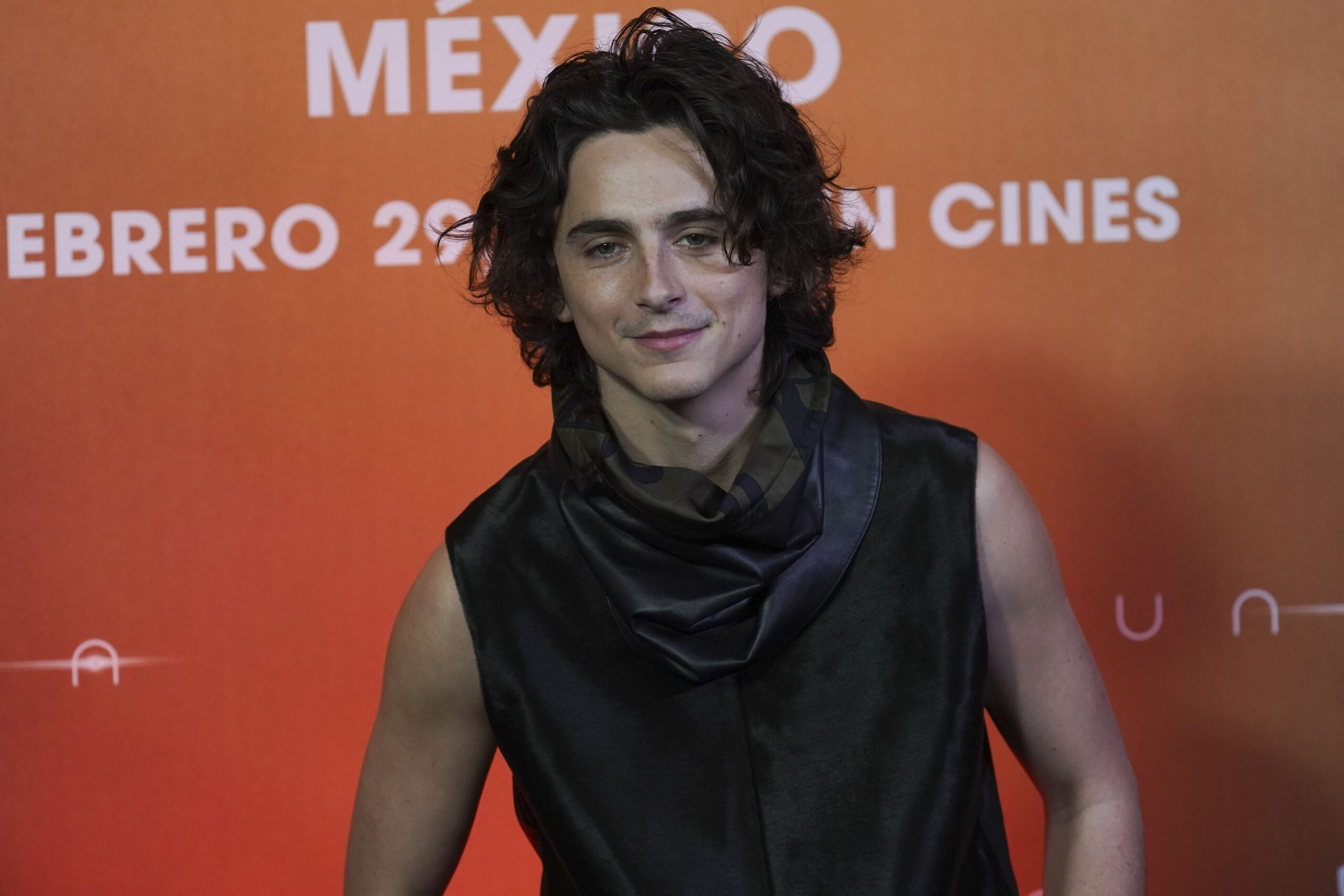 Timothee Chalamet poses for the photographers during the photo call promoting the film "Dune: Part Two" in Mexico City, Monday, Feb. 5, 2024. (AP Photo/Marco Ugarte)