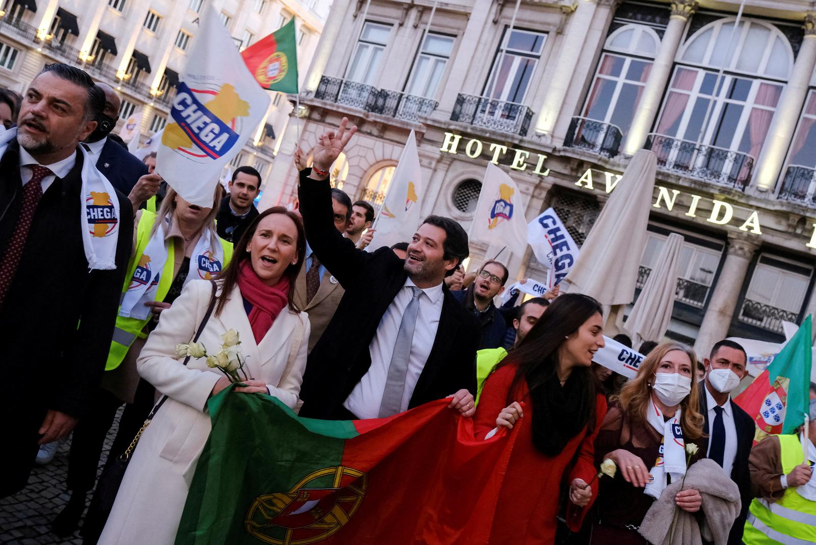 FILE PHOTO: Far right political party Chega leader Andre Ventura gestures during a rally on the final day of campaigning ahead of Portugal's general election, in Lisbon, Portugal, January 28, 2022. REUTERS/Pedro Nunes/File Photo Photo: PEDRO NUNES/REUTERS