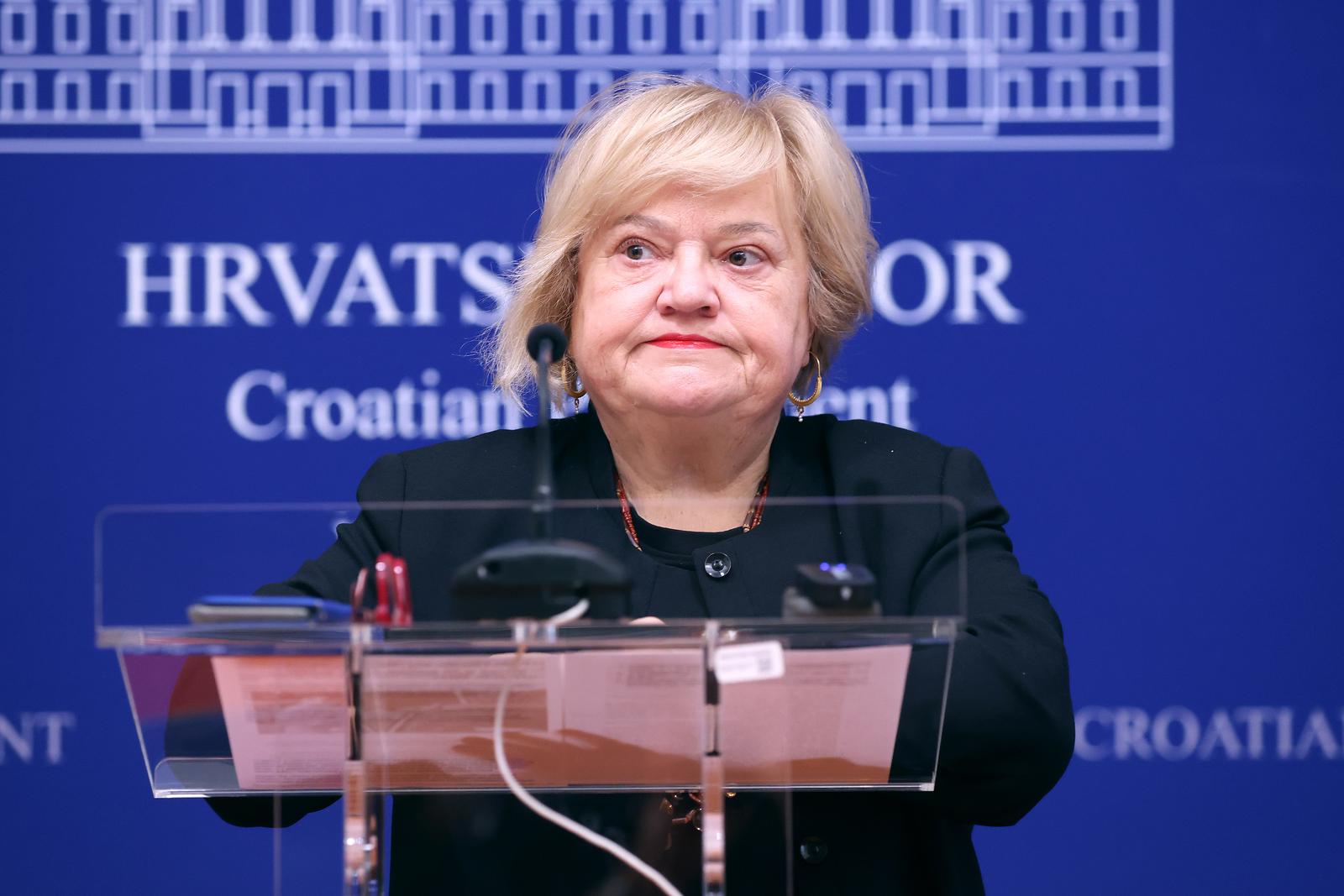 11.12.2023., Zagreb - Na konferenciji za medije odrzanoj u Saboru o temi „Propusti Ministarstva i Zavoda za javno zdravstvo u sprjecavanju epidemije hripavca“ govorila je Anka Mrak Taritas.
 Photo: Patrik Macek/PIXSELL