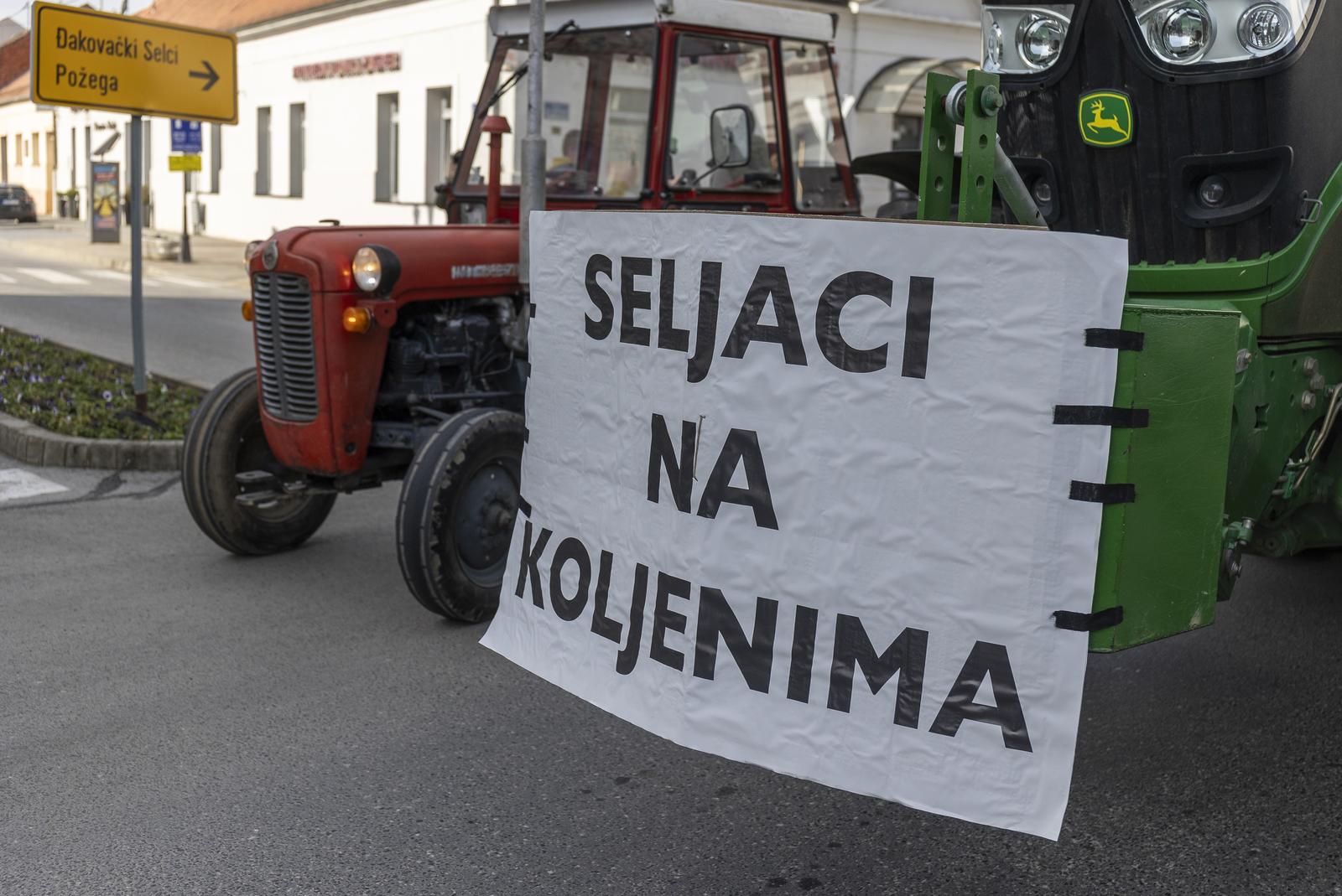 19.02.2024., Djakovo - Hrvatski poljoprivrednici s traktorima su stigli u centar Djakova na mirni prosvjed zbog stanja u poljoprivredi i u znak podrske njemackim seljacima. Photo: Davor Javorovic/PIXSELL