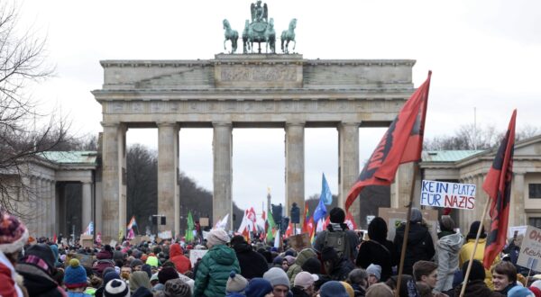 epa11076295 A protester holds a placard reading 'No place for Nazis' during a demonstration against the far-right Alternative for Germany (AfD) party in front of the Brandenburg Gate in Berlin, Germany, 14 January 2024. The protest held under the slogan 'Defend Democracy', was organized by the Fridays for Future movement, along with other non-governmental organizations, as a reaction to revelations of the investigative journalism group Correctiv, and their report about a meeting of far-right politicians, who allegedly discussed deportation plans referred to as 'remigration', a term promoting the forced return of 'migrants' to their place of origin.  EPA/CLEMENS BILAN
