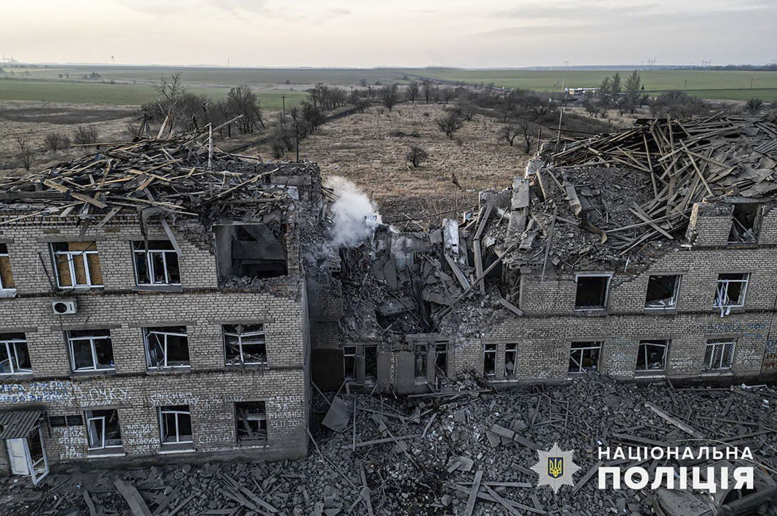 epa11152424 A handout photo made available by the National Police of Ukraine shows the site of the shelling of the civilian hospital building in Selidove city of Donetsk area, Ukraine, 14 February 2024 amid the Russian invasion.  At least three people were killed and another 12 were injured following a Russian strike on a five-floor residential building, and a part of a civilian hospital according to the State Emergency Service. according to the State Emergency Service.  EPA/NATIONAL POLICE OF UKRAINE HANDOUT HANDOUT 43803 HANDOUT EDITORIAL USE ONLY/NO SALES HANDOUT EDITORIAL USE ONLY/NO SALES