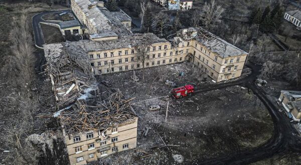 epa11152423 A handout photo made available by the National Police of Ukraine shows the site of the shelling of the civilian hospital building in Selidove city of Donetsk area, Ukraine, 14 February 2024 amid the Russian invasion.  At least three people were killed and another 12 were injured following a Russian strike on a five-floor residential building, and a part of a civilian hospital according to the State Emergency Service. according to the State Emergency Service.  EPA/NATIONAL POLICE OF UKRAINE HANDOUT HANDOUT  HANDOUT EDITORIAL USE ONLY/NO SALES HANDOUT EDITORIAL USE ONLY/NO SALES