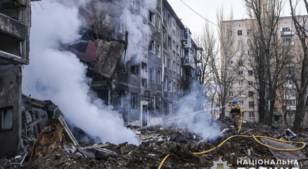 epa11152422 A handout photo made available by the National Police of Ukraine, shows the site of a shelling on a residential building in Selidove city of Donetsk area, Ukraine, 14 February 2024 amid the Russian invasion. At least three people were killed and another 12 were injured following a Russian strike on a five-floor residential building, and a part of a civilian hospital according to the State Emergency Service. according to the State Emergency Service.  EPA/NATIONAL POLICE OF UKRAINE HANDOUT HANDOUT  HANDOUT EDITORIAL USE ONLY/NO SALES HANDOUT EDITORIAL USE ONLY/NO SALES