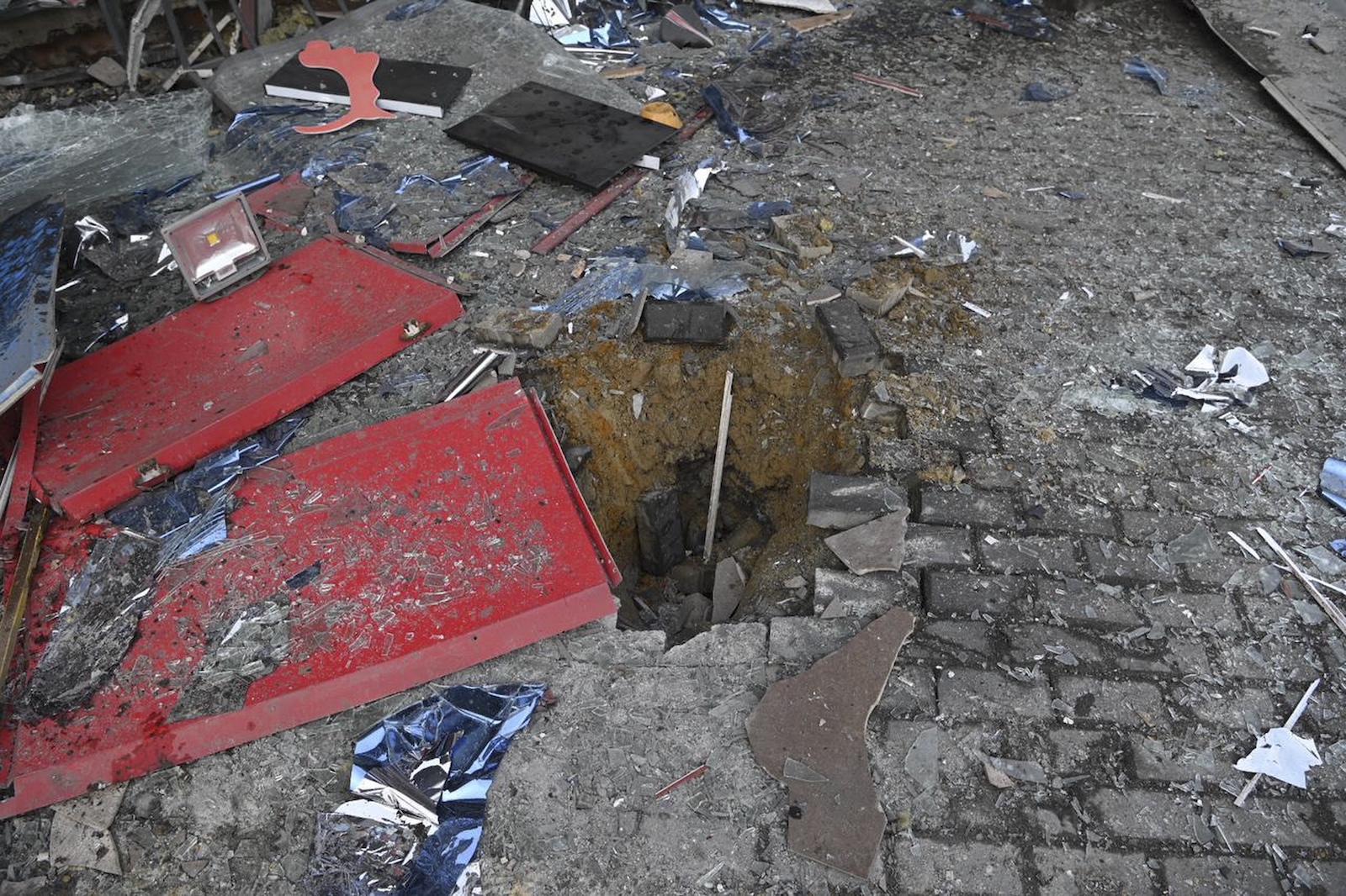 epa11155208 A handout picture made available by the Governor of the Belgorod Region Vyacheslav Gladkov on his telegram channel shows the aftermath of a shelling in downtown Belgorod (650km from Moscow), Russia, 15 February 2024. At least five people were killed, including one child, while another 18 people were injured, five of them children, as a result of a shelling from Ukraine, Gladkov said.  EPA/BELGOROD GOVERNOR HANDOUT   HANDOUT EDITORIAL USE ONLY/NO SALES HANDOUT EDITORIAL USE ONLY/NO SALES