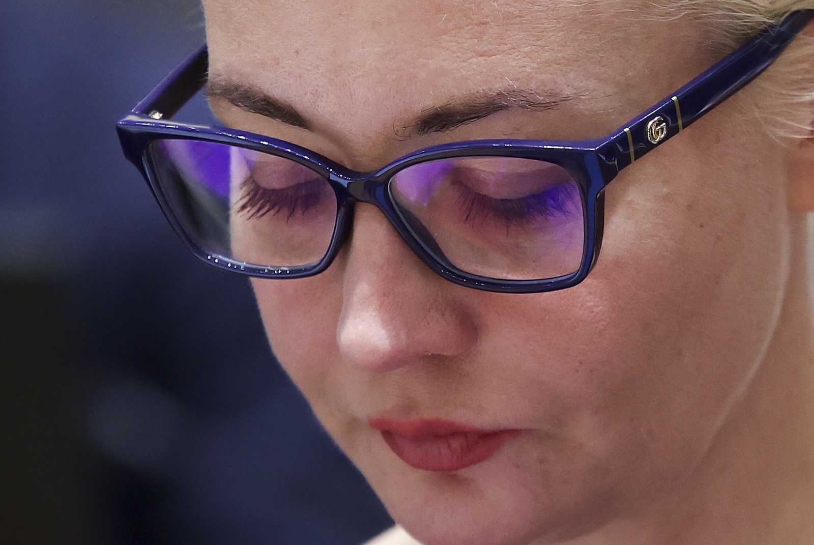 epa11166045 Yulia Navalnaya, the widow of Alexei Navalny, takes part in a meeting of European Union foreign ministers in Brussels, Belgium February 19, 2024.  EPA/YVES HERMAN / POOL