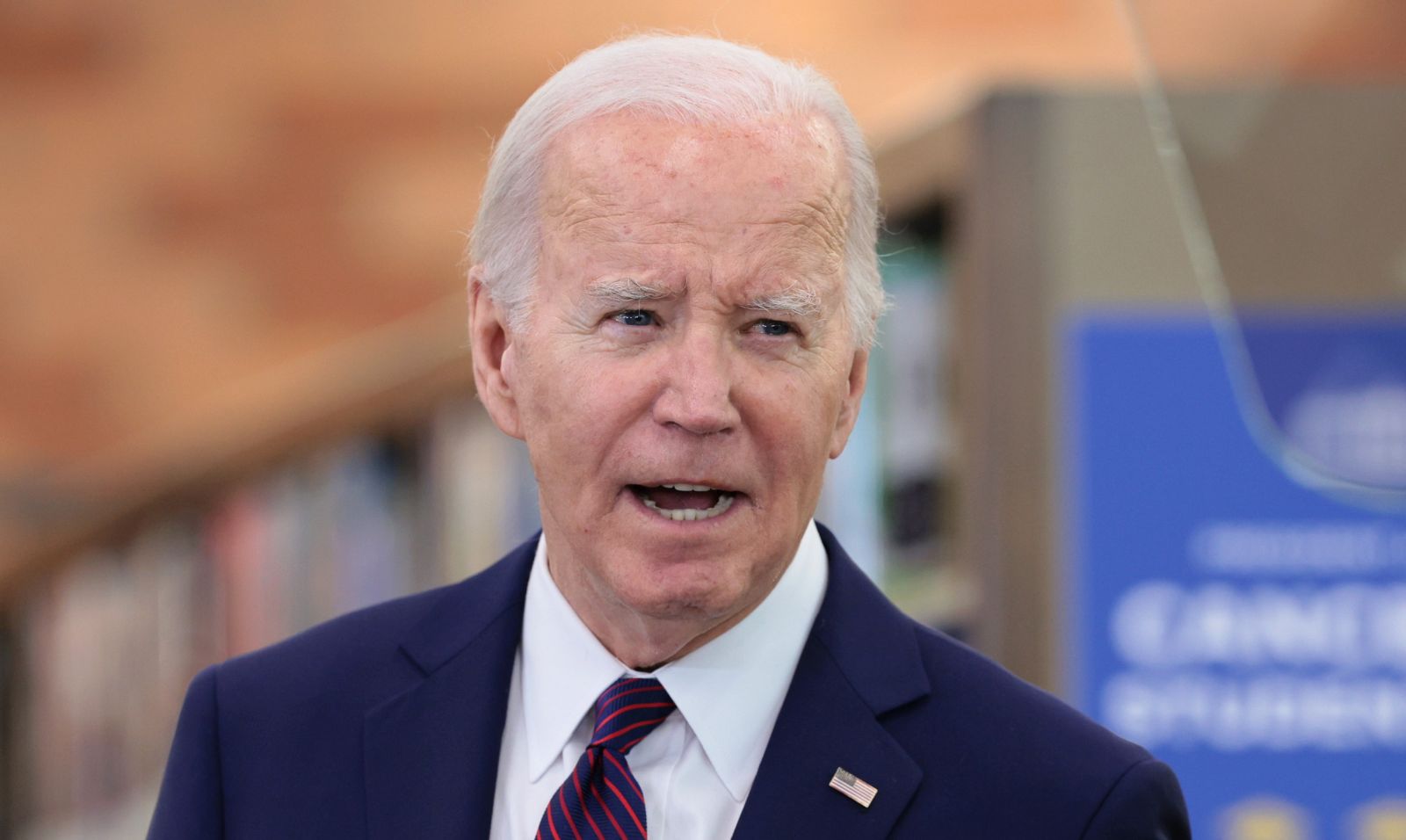 epa11171214 US President Joe Biden speaks at the Culver City Julian Dixon Library in Culver City, California, USA, 21 February 2024. US President Biden announced on  21 February the cancellation of an additional $1.2 billion in student loan debt for around 135,000 borrowers.  EPA/ALLISON DINNER