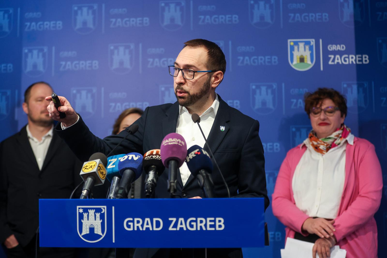 01.02.2024., Zagreb - Gradonacelnik Grada Zagreba Tomislav Tomasevic, zamjenici gradonacelnika Danijela Dolenec i Luka Korlaet te procelnica Gradskog ureda za kulturu i civilno drustvo Emina Visnic objavili su rezultate javnog poziva za financiranje kulturnih programa za 2024. godinu.
 Photo: Igor Kralj/PIXSELL