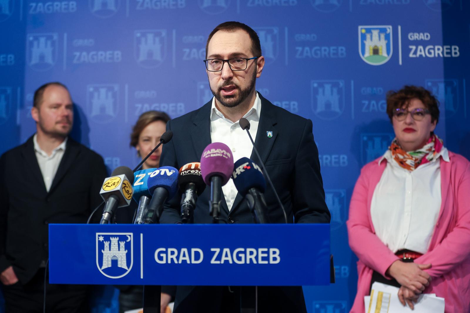 01.02.2024., Zagreb - Gradonacelnik Grada Zagreba Tomislav Tomasevic, zamjenici gradonacelnika Danijela Dolenec i Luka Korlaet te procelnica Gradskog ureda za kulturu i civilno drustvo Emina Visnic objavili su rezultate javnog poziva za financiranje kulturnih programa za 2024. godinu.
 Photo: Igor Kralj/PIXSELL