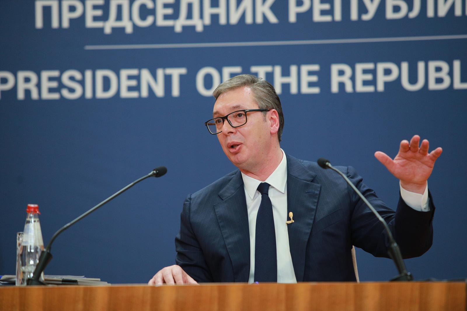 02, February, 2024, Belgrade -  Public address of the President of the Republic of Serbia, Aleksandar Vucic, on the occasion of the beginning of the implementation of the decision of the Central Bank of Kosovo, plans for EXPO 2027 and other economic and social topics. Aleksandar Vucic. Photo: Milos Tesic/ATAImages

02, februar, 2024, Beograd - Obracanje javnosti predsednika Republike Srbije Aleksandra Vucica povodom pocetka primene odluke Centralne banke Kosova, planovima za EXPO 2027 i drugim ekonomskim i socijalnim temama. Photo: Milos Tesic/ATAImages  Photo: Milos Tesic/ATAImages/PIXSELL