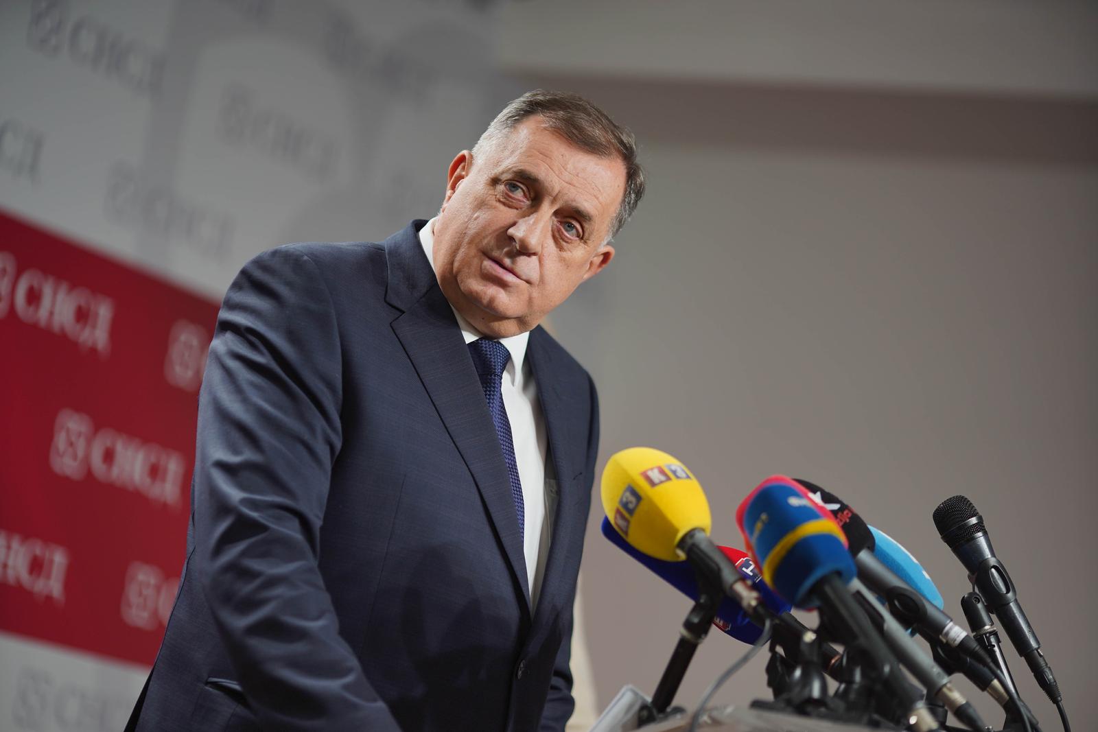 02.02.2024., kancelarija SNSD, Banja Luka (BiH) - Predsjednik SNSD-a Milorad Dodik odrzao izvanrednu konferenciju za medije povodom zvanicne posjete pomocnika drzavnog tajnika SAD James O'Briena. Photo: Dejan Rakita/PIXSELL
