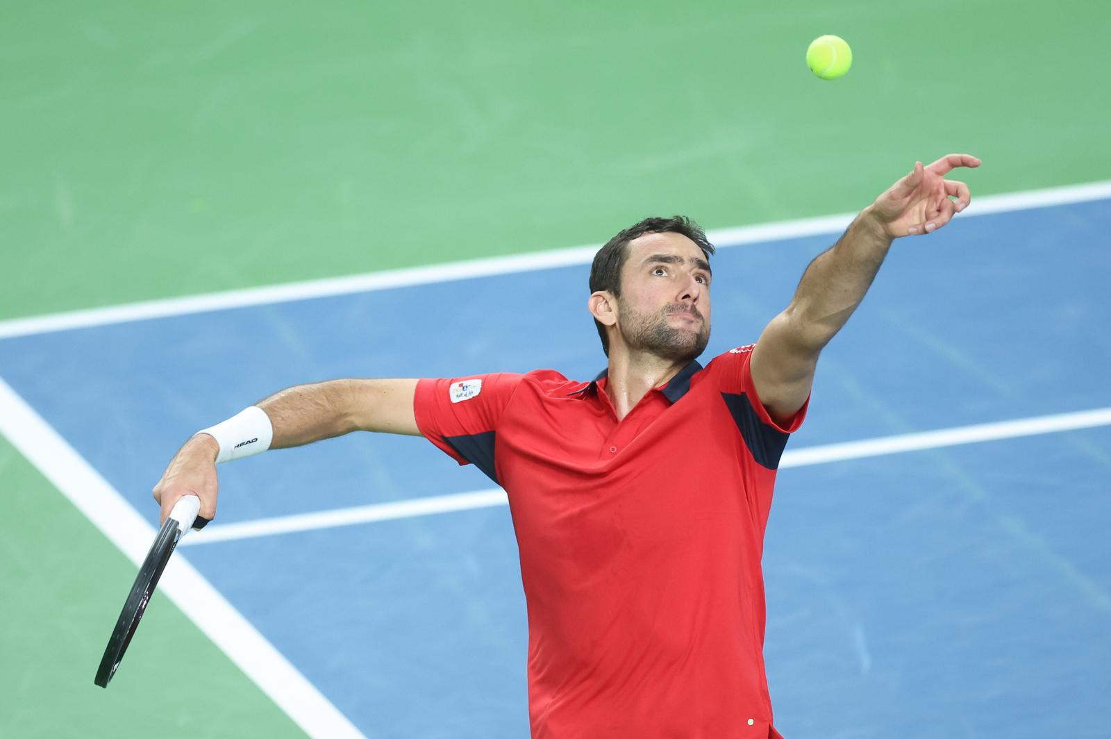 03.02.2024., Varazdin - Davis Cup susret Hrvatske i Belgije, mec Marin Cilic - Zizou Bergs. Photo: Sanjin Strukic/PIXSELL