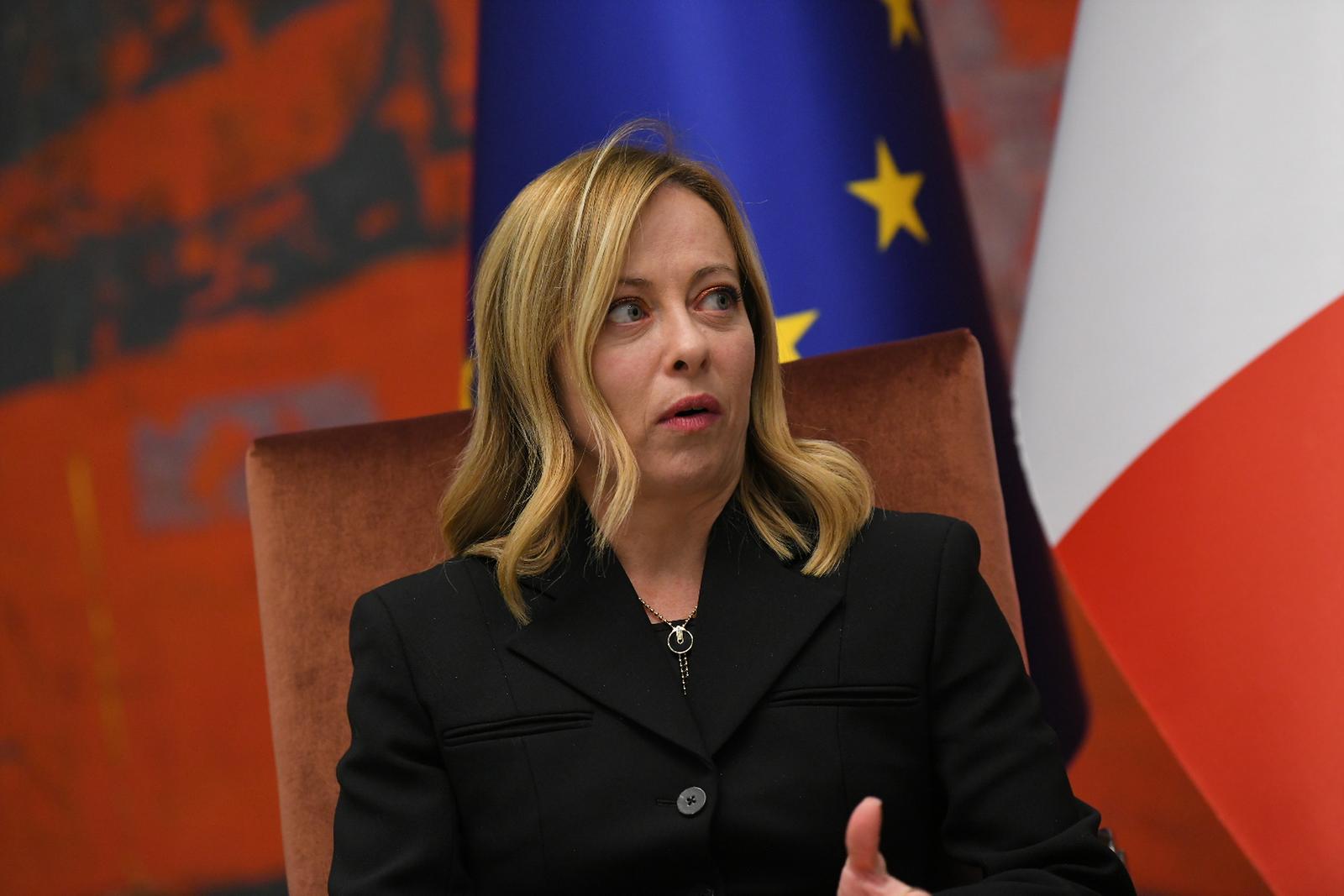 03, December, 2023, Belgrade - Visit of the Prime Minister of Italy, Giorgia Meloni, on her visit to Serbia. Press conference. Giorigia Meloni, Aleksandar Vucic. Photo: A. H./ATAImages

03, decembar, 2023, Beograd - Poseta predsednice Vlade Italije Djordje Meloni (Giorgia Meloni) u poseti Srbiji. Photo: A. H./ATAImages Photo: A.H./ATAImages/PIXSELL