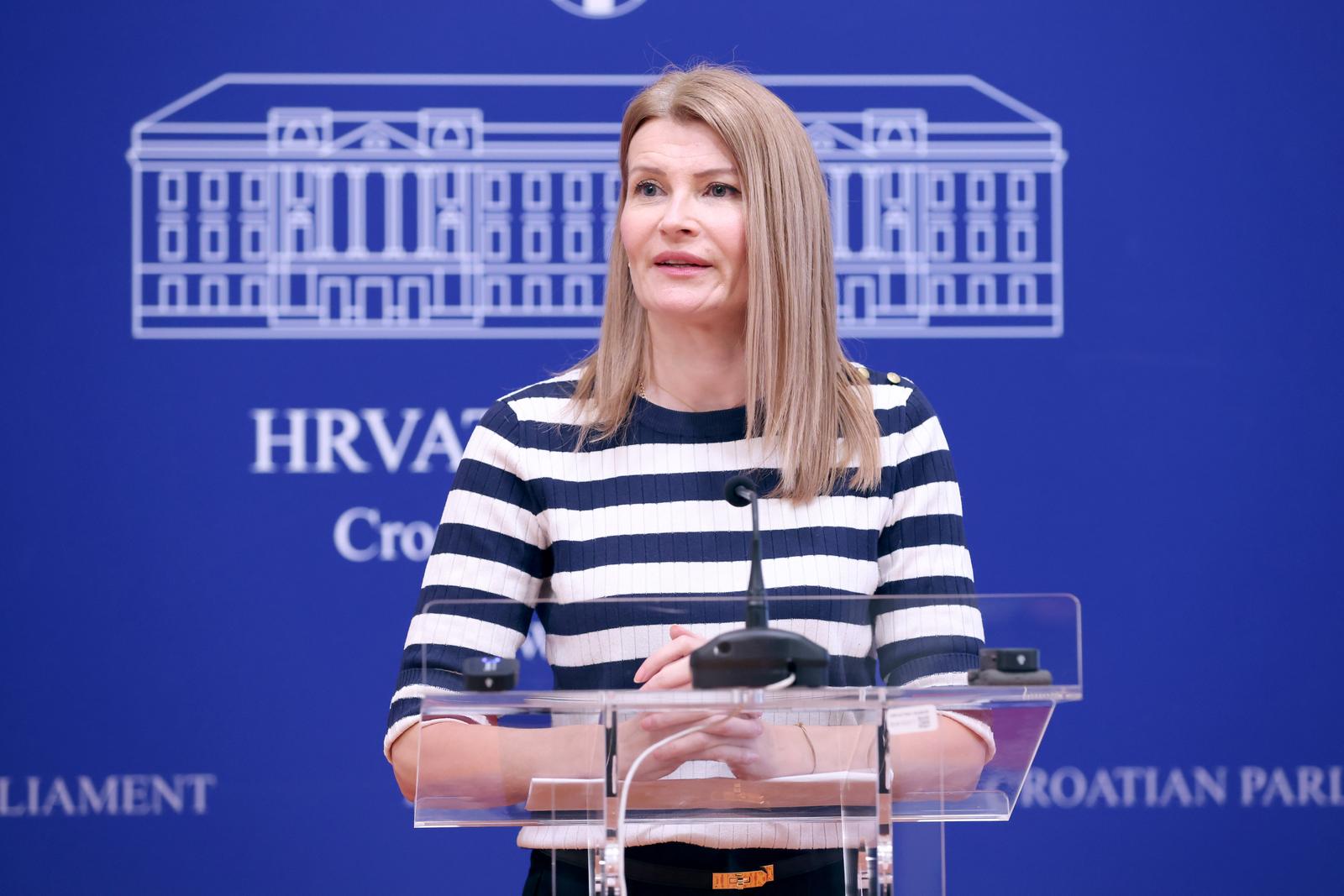 06.02.2024., Zagreb - Na konferenciji za medije odrzanoj u Saboru o slucaju Turudic govorila je Sabina Glasovac.
 Photo: Patrik Macek/PIXSELL