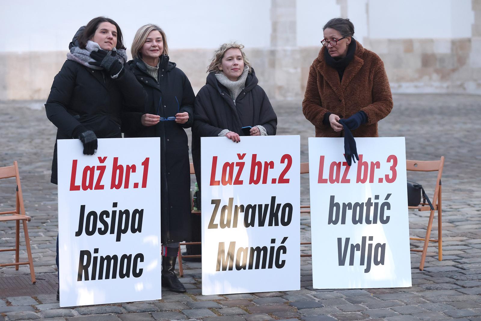 07.02.2024., Zagreb - Zastupnici stranke Mozemo! noc su proveli na Trgu svetog Marka prosvjedujuci protiv izbora Ivana Turudica za glavnog drzavnog odvjetnika.
 Photo: Patrik Macek/PIXSELL