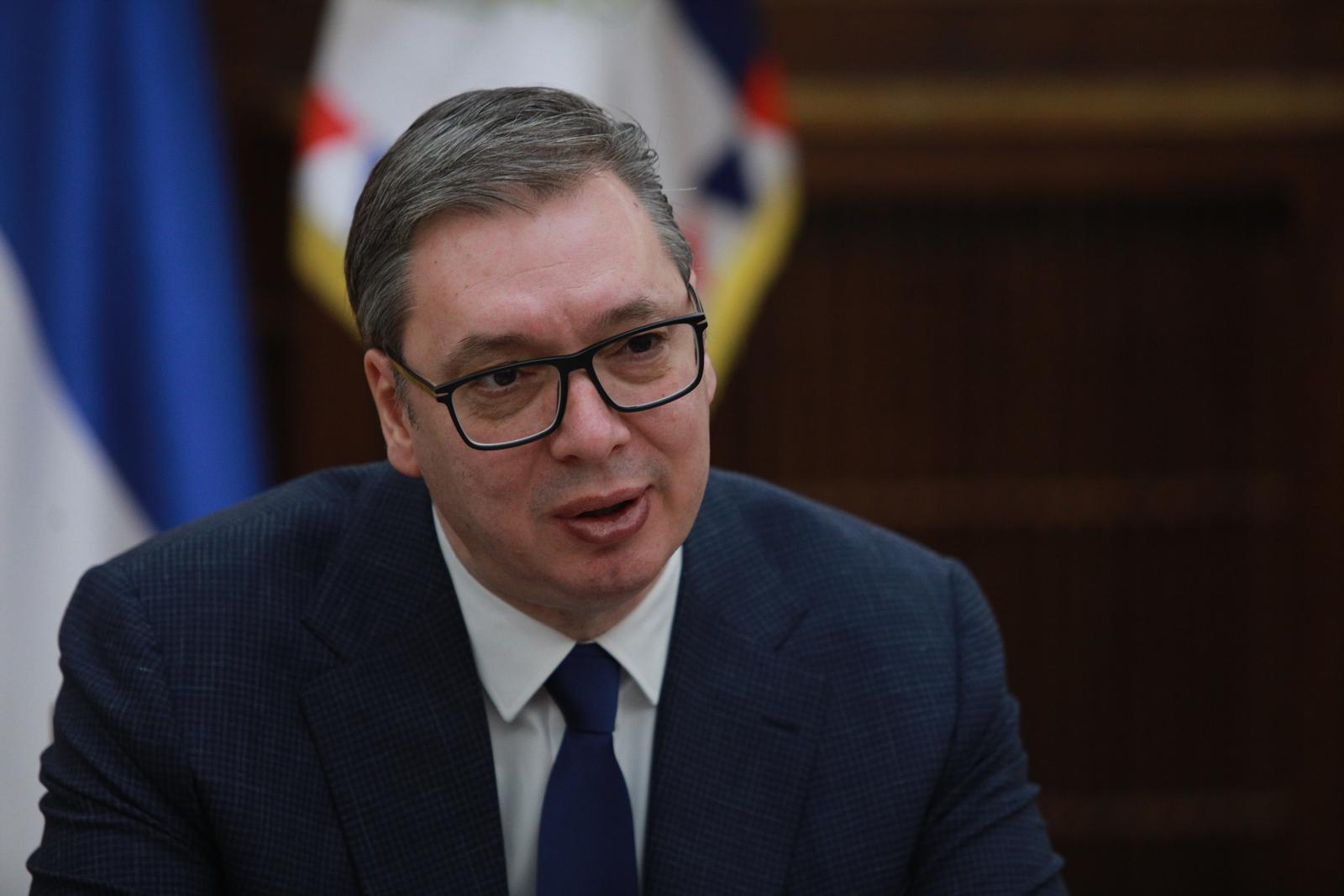 07, February, 2024, Belgrade - A meeting between the President of the Republic of Serbia, Aleksandar Vucic, and the German Minister of Defense, Boris Pistorius, was held in the Presidency of Serbia. Aleksandar Vucic. Photo: Milos Tesic/ATAImages

07, februar, 2024, Beograd - U Predsednistvu Srbije odrzan je sastanak predsednika Republike Srbije Aleksandra Vucica sa nemackim ministrom odbrane Borisom Pistorijusom. Photo: Milos Tesic/ATAImages Photo: Milos Tesic/ATA Images/PIXSELL