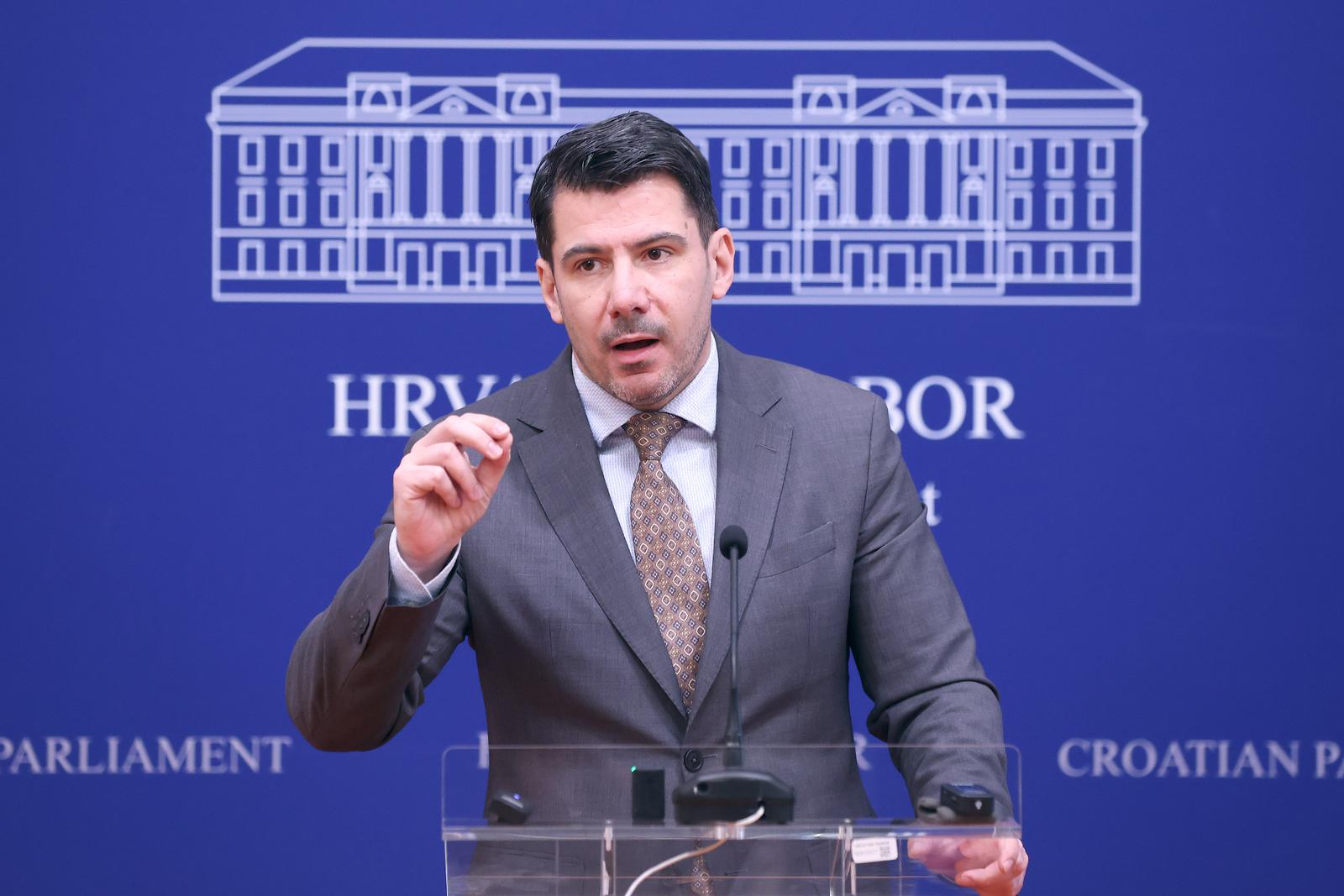 09.02.2024., Zagreb - Na konferenciji za medije odrzanoj u Saboru o aktualnim temama govorio je Nikola Grmoja.
 Photo: Patrik Macek/PIXSELL