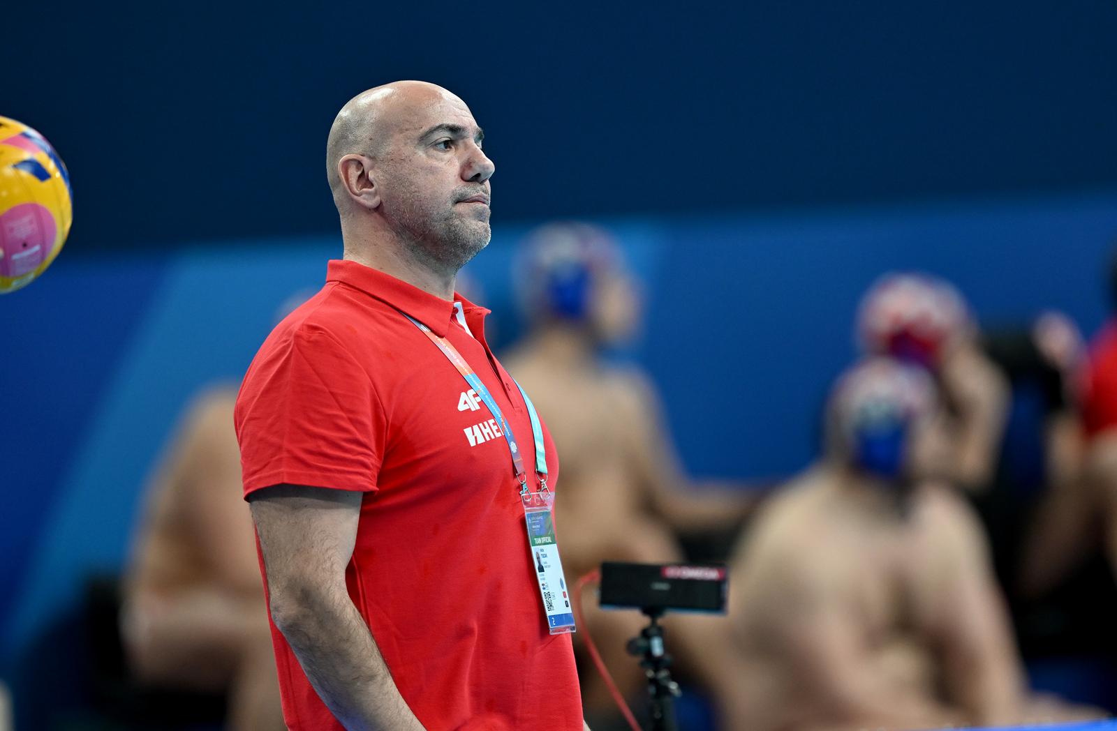 13.02.2024., Aspire Dome, Doha, Katar - Svjetsko prvenstvo u vaterpolu, cetvrtfinale, Srbija - Hrvatska. izbornik Hrvatske Ivica Tucak Photo: David Damnjanovic/PIXSELL