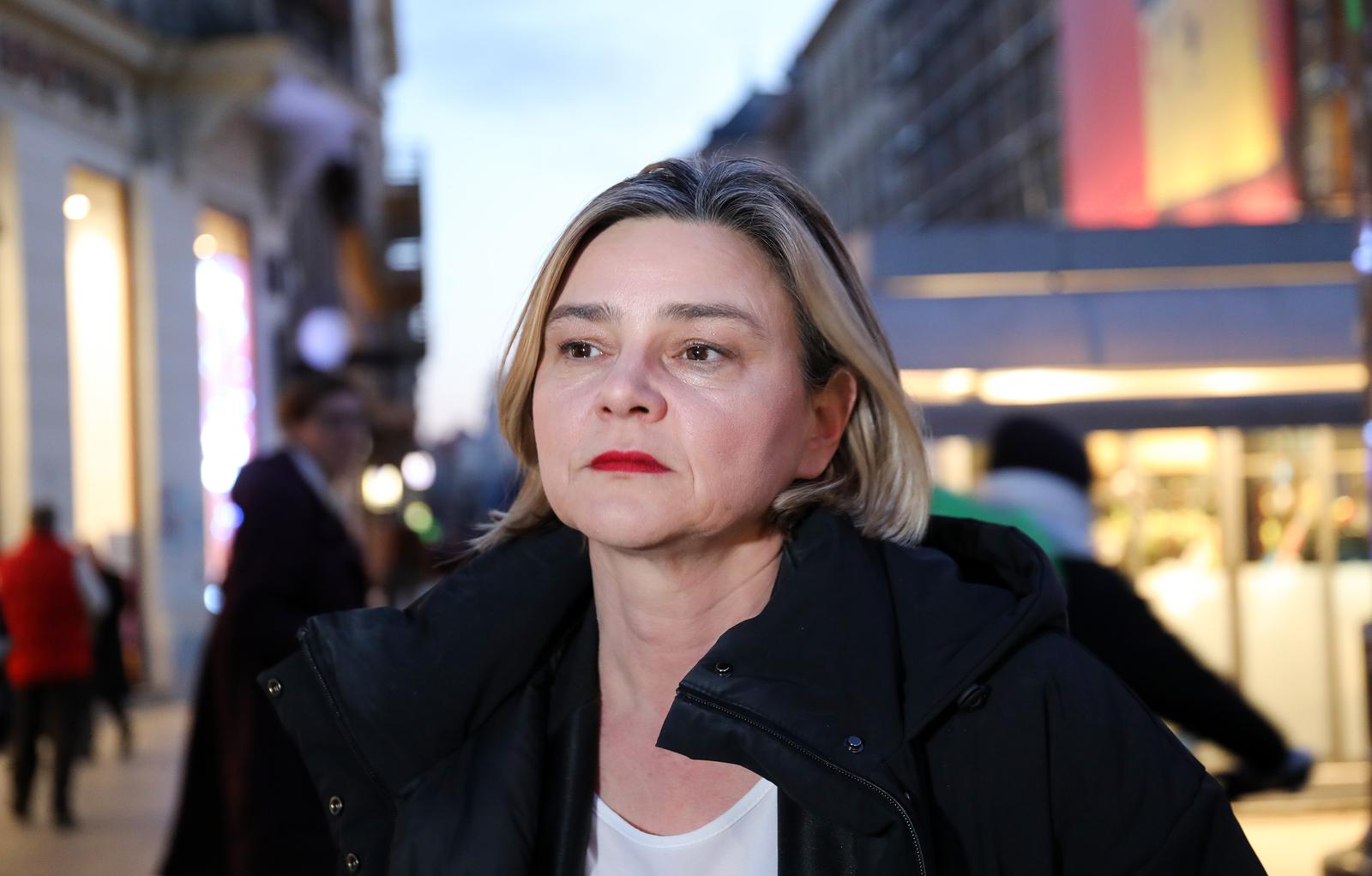 14.02.2024., Zagreb - Clanovi stranke Mozemo! na Cvjetnom trgu pozivali su gradjane na prosvjed. Saborska zastupnica Sandra Bencic Photo: Emica Elvedji/PIXSELL