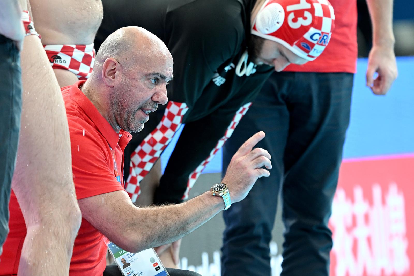 15.02.2024., Aspire Dome, Doha, Katar - Svjetsko prvenstvo u vaterpolu, polufinale, Hrvatska - Francuska. izbornik Hrvatske Ivica Tucak. Photo: David Damnjanovic/PIXSELL