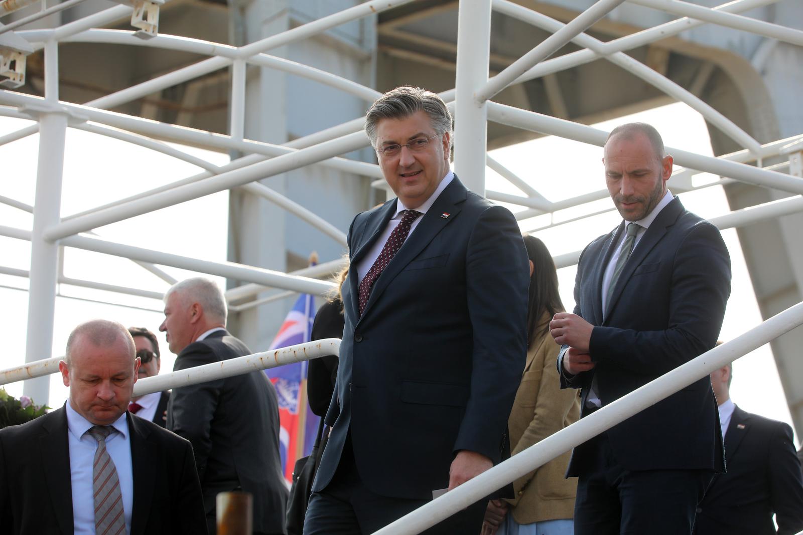 17.02.2024., Rijeka - Porinuce broda Algoma Endeavour u brodogradilistu 3 maj. Nazocio premijer Andrej Plenkovic i ministri Oleg Butkovic i Damir Habijan. Photo: Goran Kovacic/PIXSELL