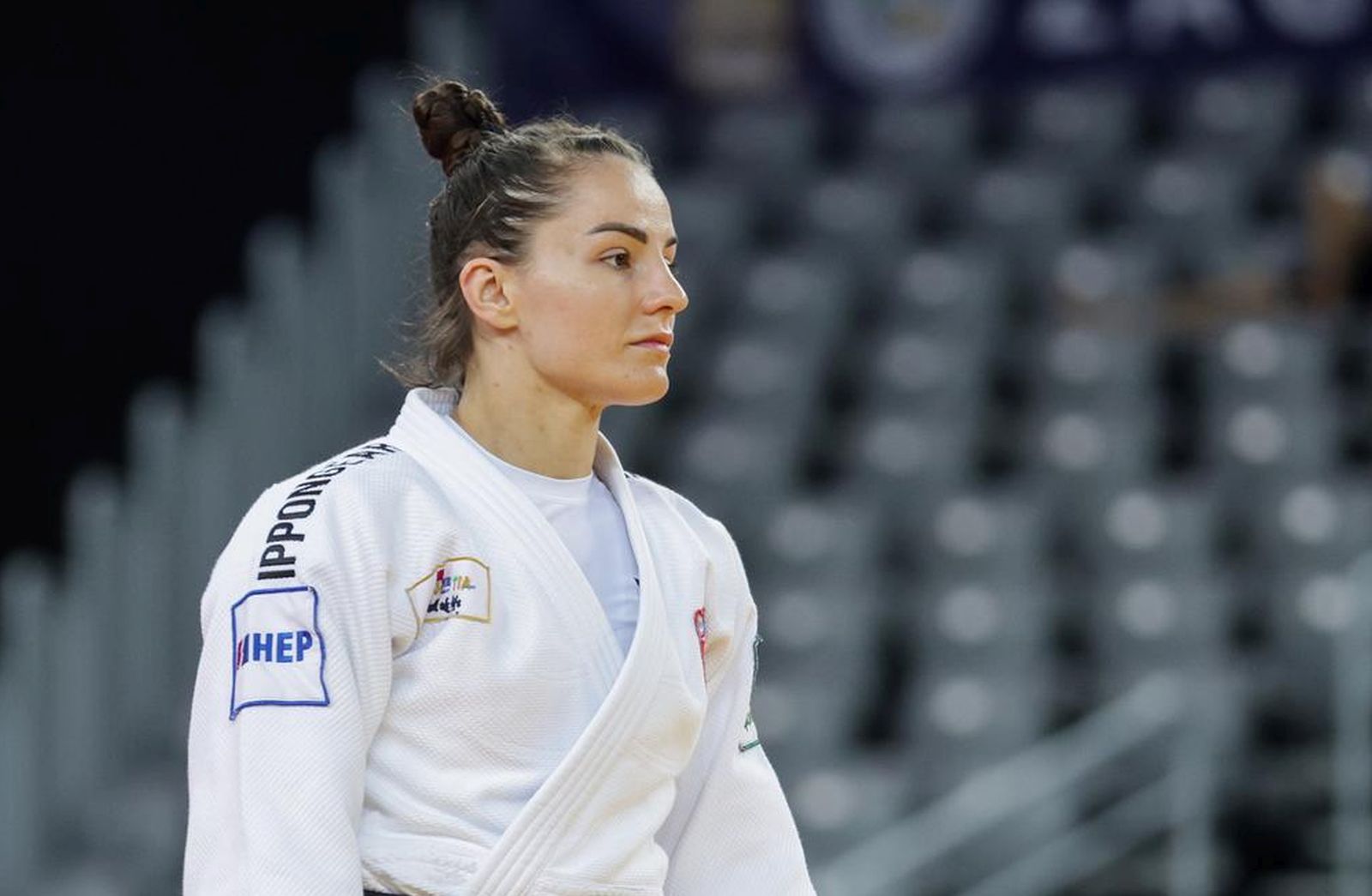 19.08.2023., Arena Zagreb, Zagreb - IJF World Judo Tour Zagreb Grand Prix 2023. Druga runda, zene do 70 kilograma. Barbara Matic, bijeli (Hrvatska) - Ebony Drysdale Daley, plavi (Jamajka). Photo: Luka Stanzl/PIXSELL