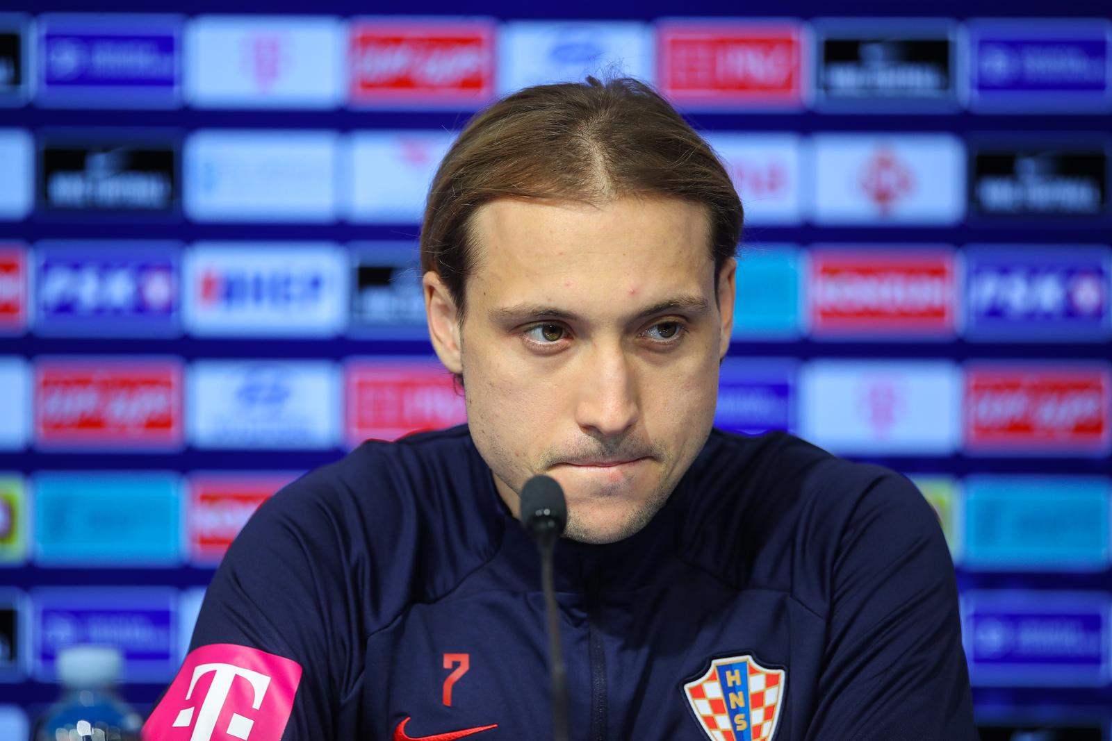 20.11.2023., stadion Maksimir, Zagreb - Konferencija za medije hrvatske nogometne reprezentacije uoci sutrasnje utakmice kvalifikacija za EURO 2024 protiv Armenije. Lovro Majer Photo: Luka Stanzl/PIXSELL