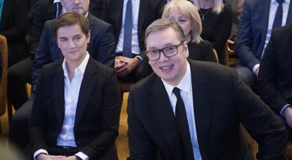 20, January, 2024, Belgrade - The President of the Republic of Serbia, Aleksandar Vucic, presented the "Leap into the Future - Serbia EXPO 2027" program for the period from 2024 to 2027 at the Palace of Serbia. Ana Brnabic, Aleksandar Vucic. Photo: M.M./ATAImages

20, januar, 2024, Beograd - Predsednik Republike Srbije Aleksandar Vucic je predstavio program "Skok u buducnost - Srbija EXPO 2027" za period od 2024. do 2027. godine u Palati Srbija. Photo: M.M./ATAImages  Photo: M.M./ATAImages/PIXSELL