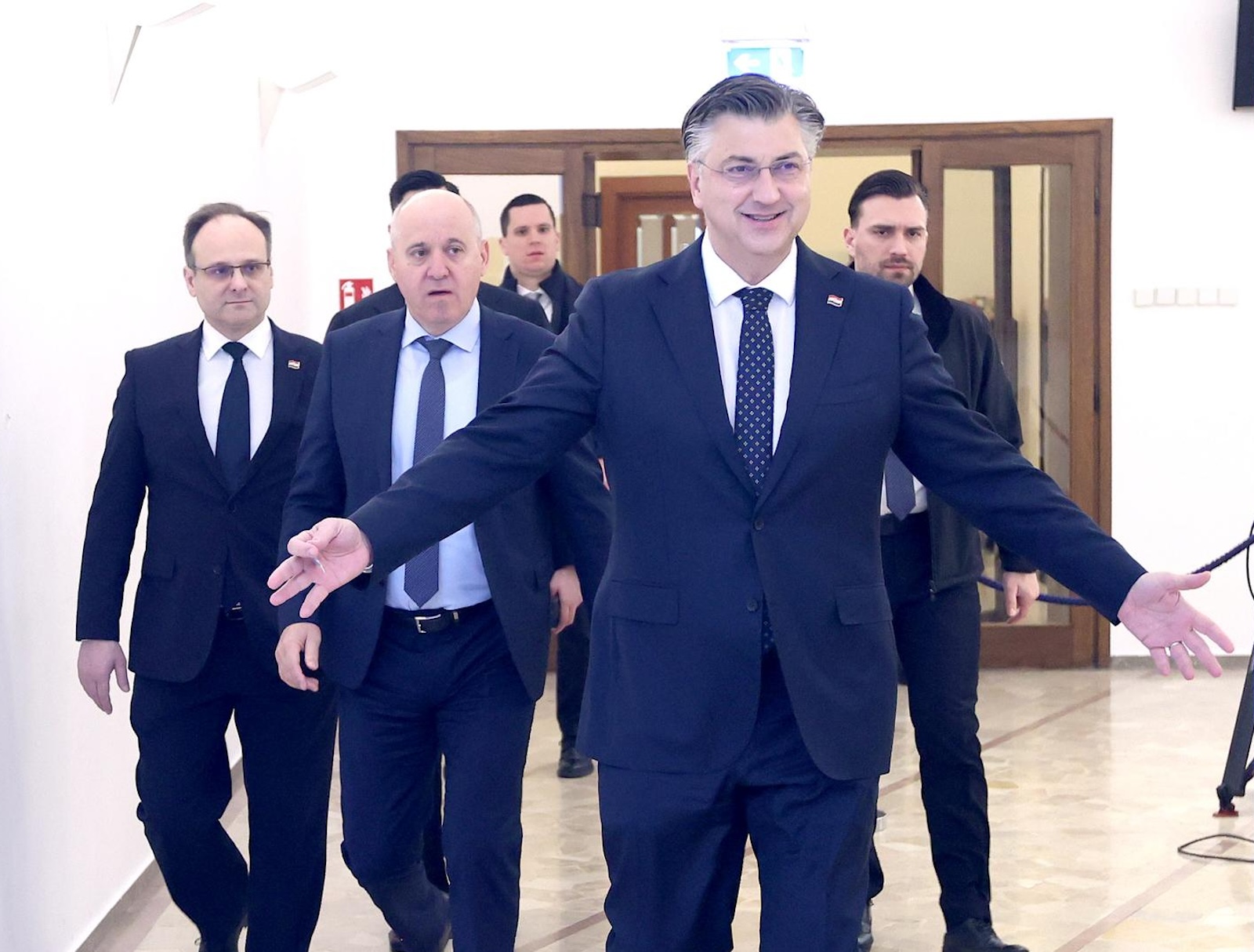 21.02.2024., Zagreb - Premijer Plenkovic dosao je u Sabor na sjednicu Kluba zastupnika vladajuce vecine koji se odrzava prije danasnje rasprave o raspustanju Sabora.
 Photo: Patrik Macek/PIXSELL