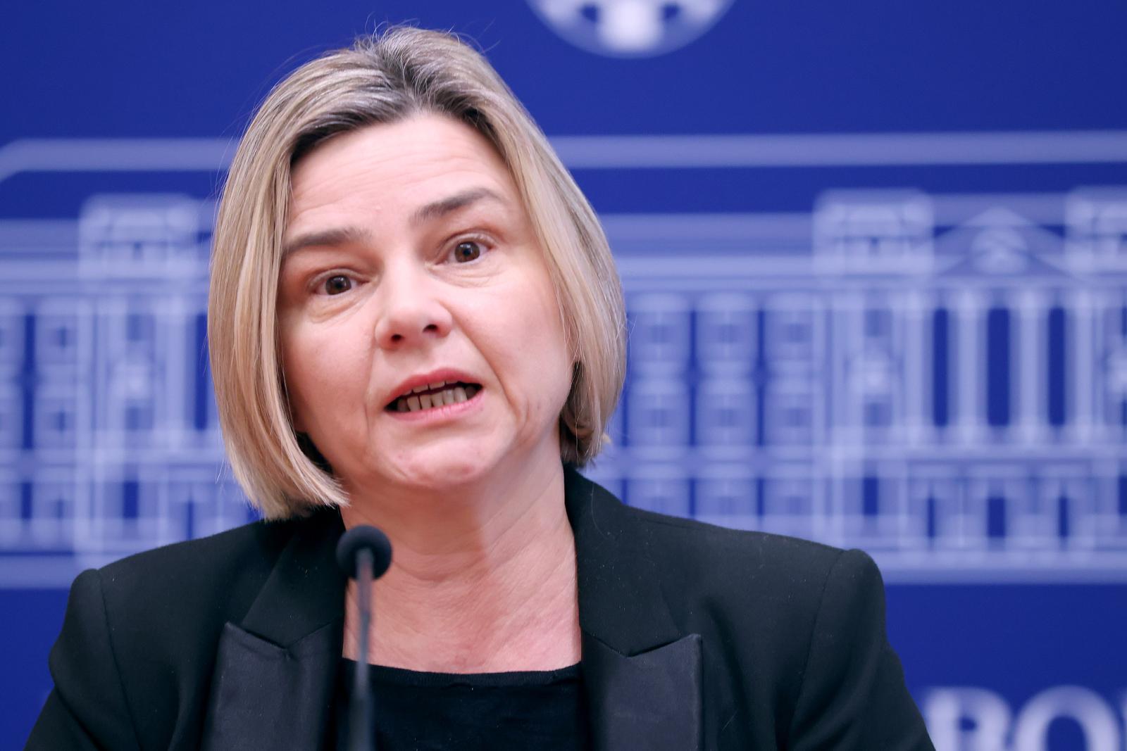 24.01.2024., Zagreb - Na konferenciji za medije odrzanoj u Saboru o aktualnoj politickoj situaciji govorila je Sandra Bencic.
 Photo: Patrik Macek/PIXSELL