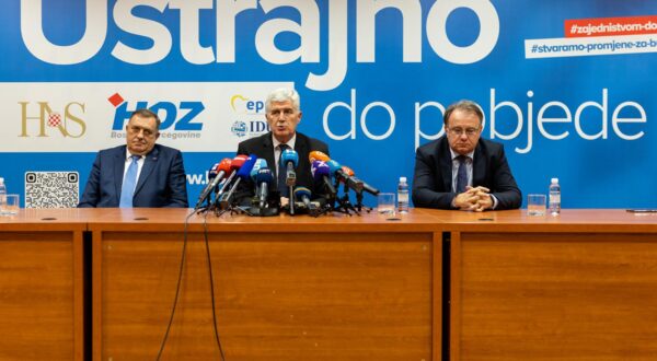 27.02.2024., Mostar - Press konferencija nakon sastanka predstavnika politickih stranaka koalicije na razini BiH.  Photo: Denis Kapetanovic/PIXSELL