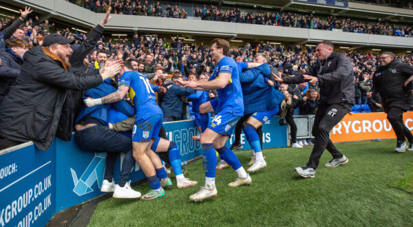 AFC Wimbledon v Milton Keynes Dons EFL Sky Bet League 2 02/03/2024. GOAL 1-0 AFC Wimbledon players celebrate their last minute winner during the EFL Sky Bet League 2 match between AFC Wimbledon and Milton Keynes Dons at Plough Lane, London, United Kingdom on 2 March 2024 as AFC Wimbledon beat rivals MK Dons. London Plough Lane United Kingdom Editorial use only DataCo restrictions apply See www.football-dataco.com , Copyright: xStephenxFlynnx PSI-19154-0080