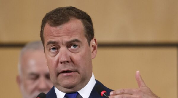 Russia's Prime Minister Dmitry Medvedev delivers his statement, during the 108th session of the International Labour Conference - ILO Centenary Session, at the European headquarters of the United Nations in Geneva, Switzerland, Tuesday, June 11, 2019. (Salvatore Di Nolfi/Keystone via AP)