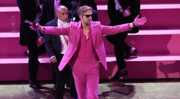 Ryan Gosling performs the song "I'm Just Ken" from the movie "Barbie" during the Oscars on Sunday, March 10, 2024, at the Dolby Theatre in Los Angeles. (AP Photo/Chris Pizzello)