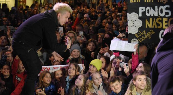 01.03.2024., Umag - Docek Marka Purisica poznatog kao Baby Lasagna nakon pobjede na Dori 2024 s pjesmom "Rim Tim Tagi Dim". Photo: Sasa Miljevic/PIXSELL