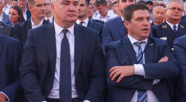 26.07.2022., Komarna - Sluzbeno otvorenje Peljeskog mosta.  Gordan Jandrokovic, Zoran Milanovic, Oleg Butkovic  Photo: Miroslav Lelas/PIXSELL
